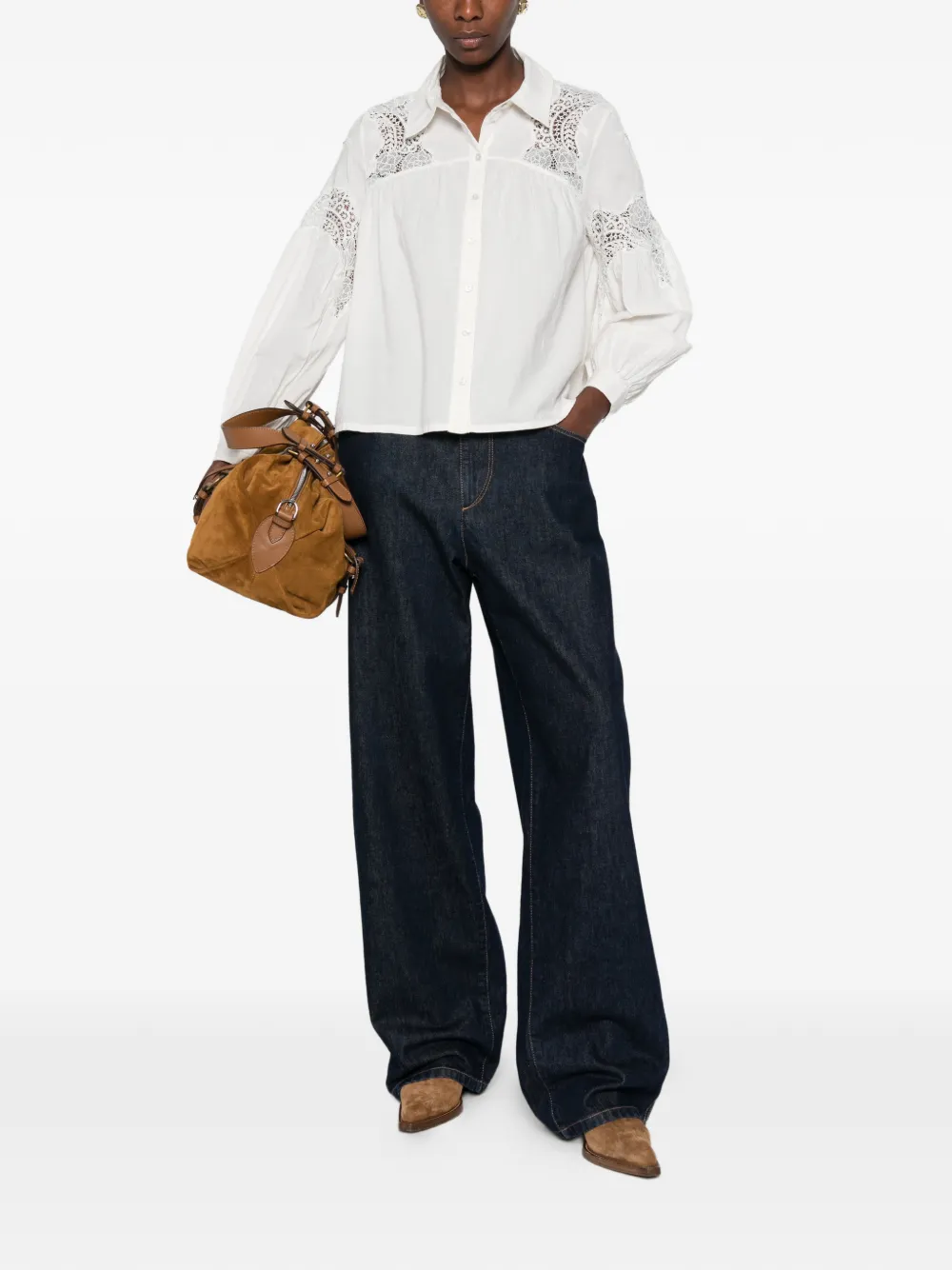 Ba&Sh Roseannie blouse met kanten vlakken en ruches Wit