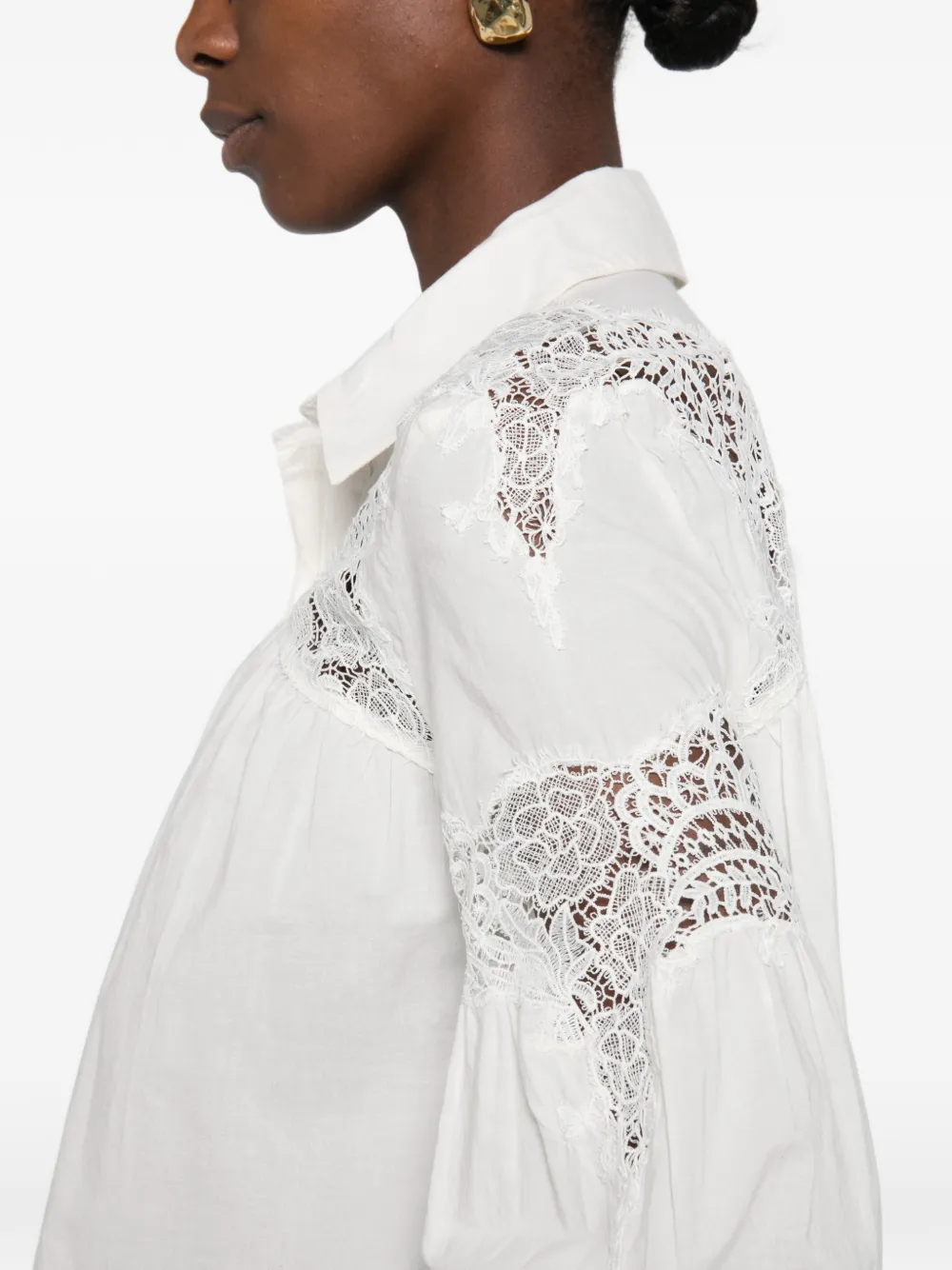 Ba&Sh Roseannie blouse met kanten vlakken en ruches Wit