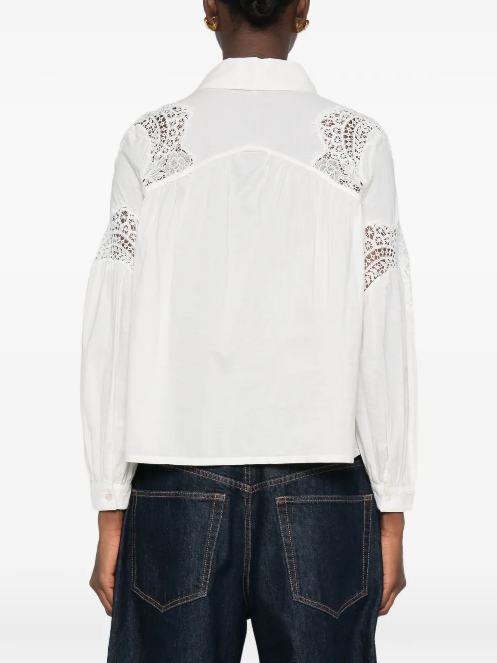 Ba&Sh Roseannie blouse met kanten vlakken en ruches Wit