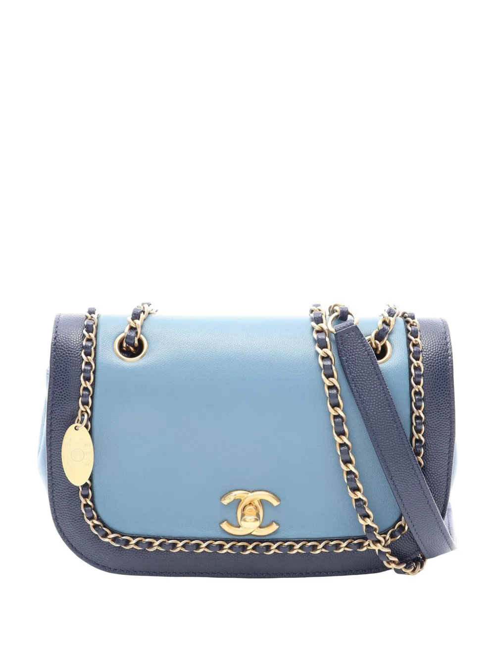 CHANEL Pre-Owned 2019 Lambskin and Caviar Lovely Chains Flap crossbody bag - Blue