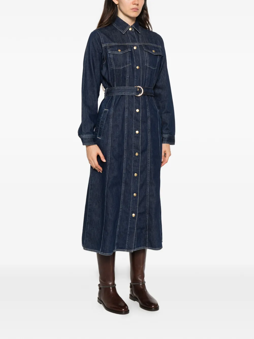 Gant belted denim midi dress Blauw