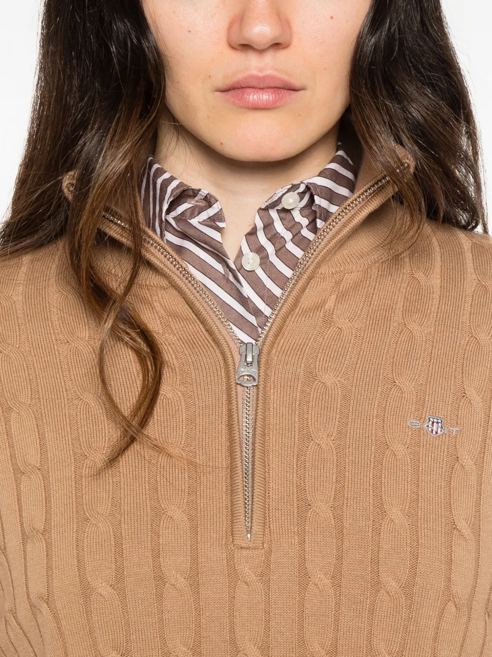 Gant cable-knit half-zip sweater Beige