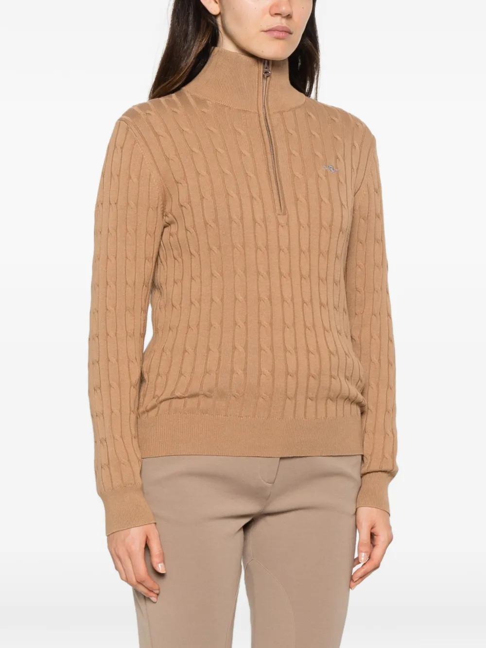 Gant cable-knit half-zip sweater Beige