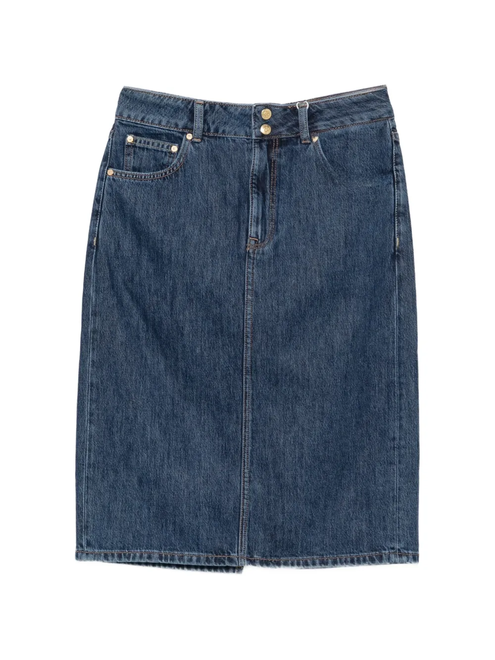 Gant jupe en jean mi-longue à double bouton - Bleu Gant jupe en jean mi-longue à double bouton - Bleu