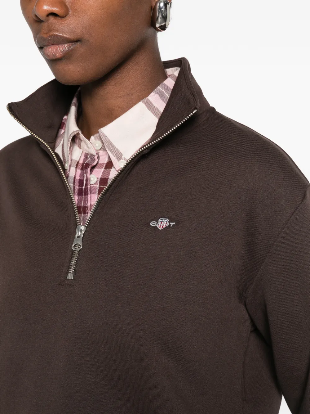 Gant Shield sweater met halve rits Bruin