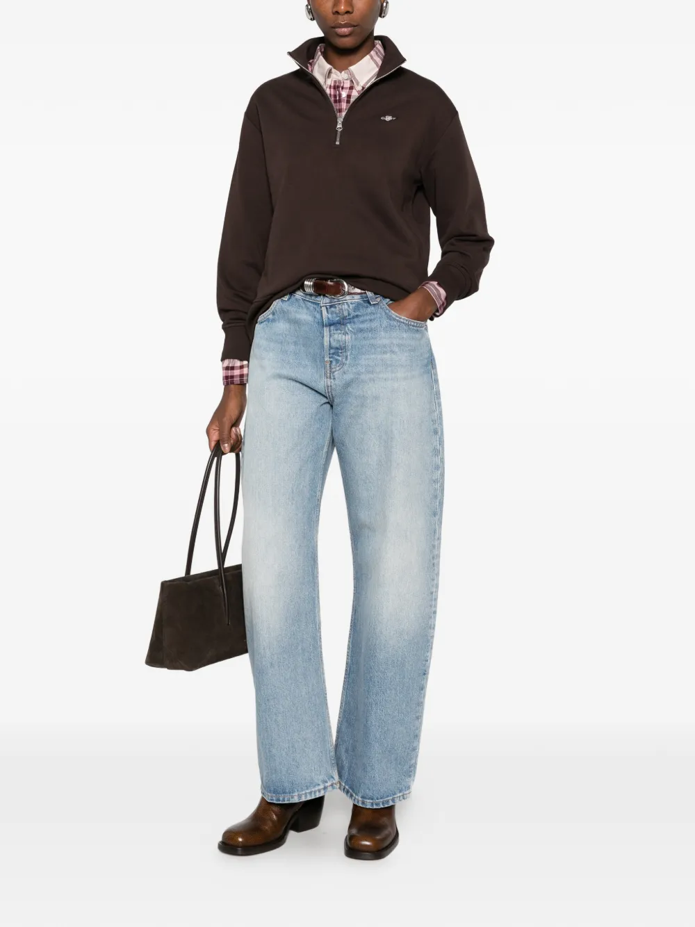Gant Shield sweater met halve rits Bruin