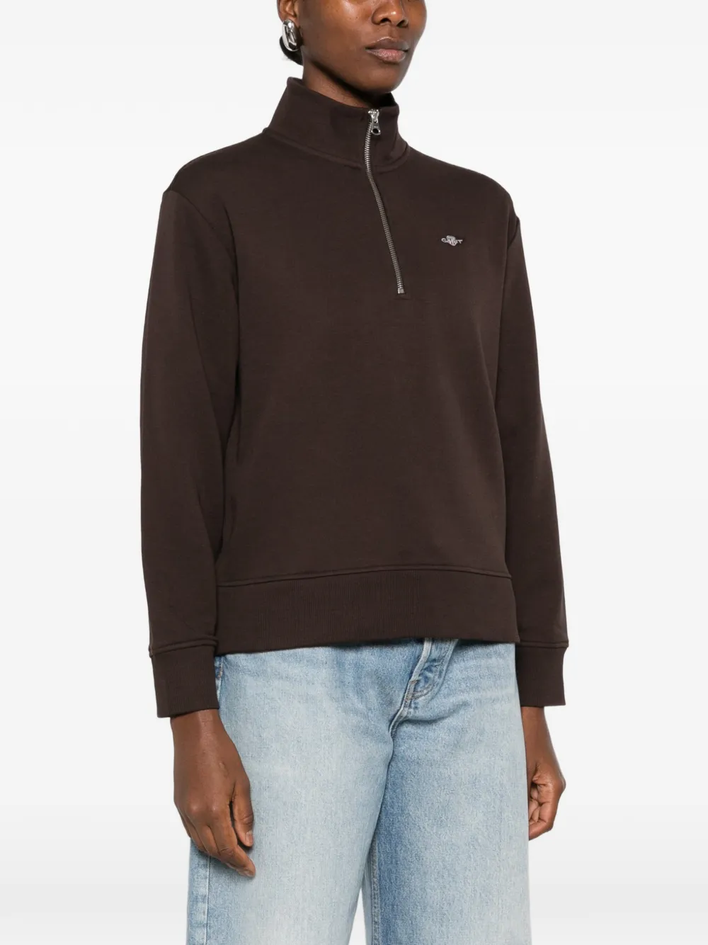 Gant Shield sweater met halve rits Bruin