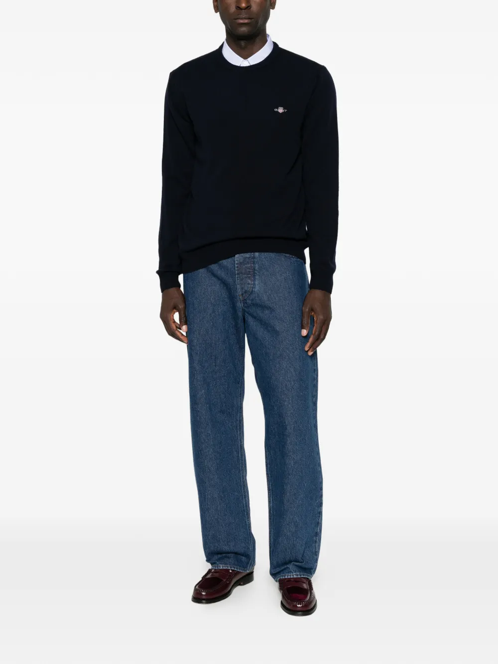 Gant Lamswollen trui met ronde hals Blauw