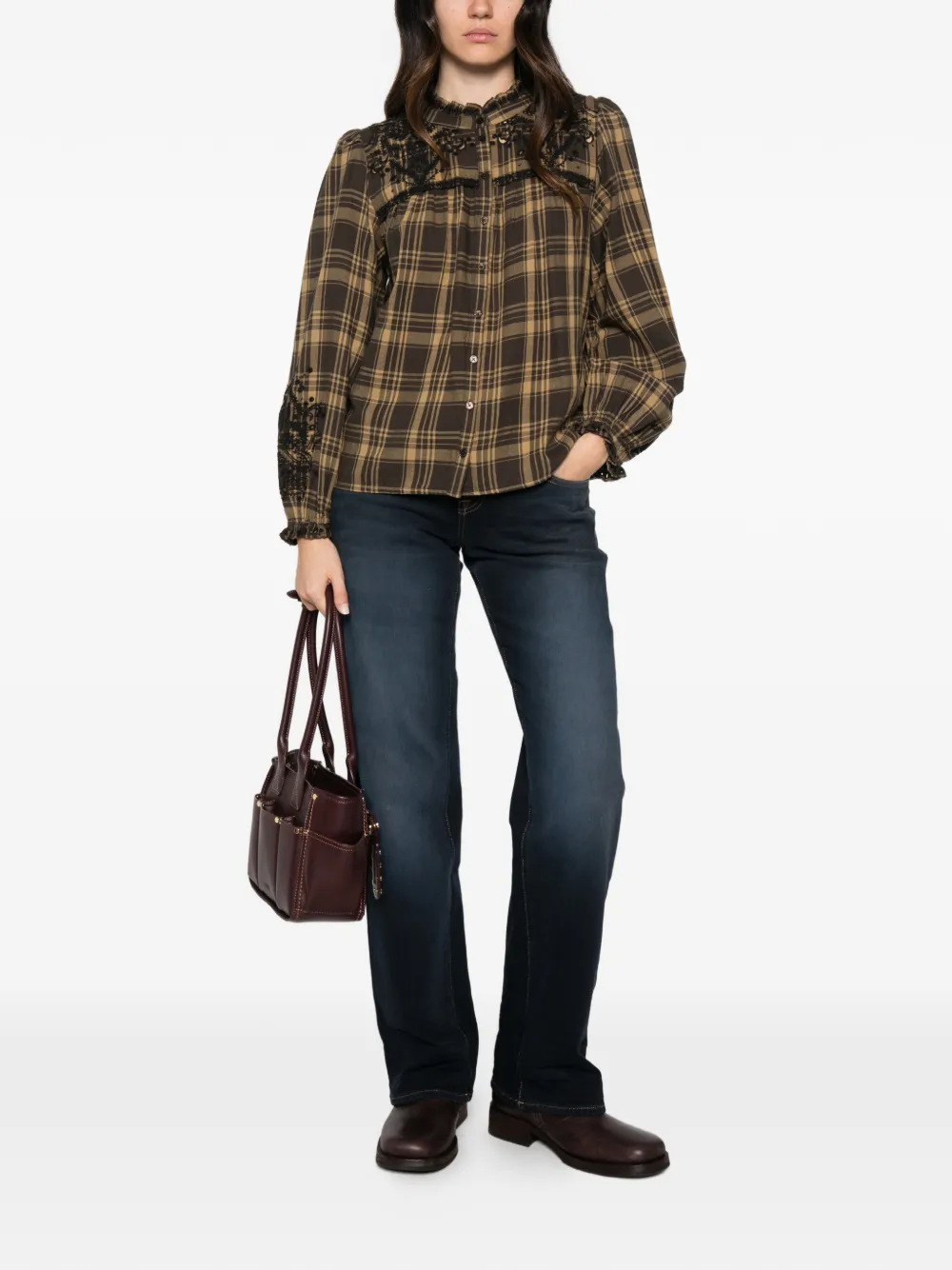 Ba&Sh Kaela geruite blouse met borduurwerk Groen