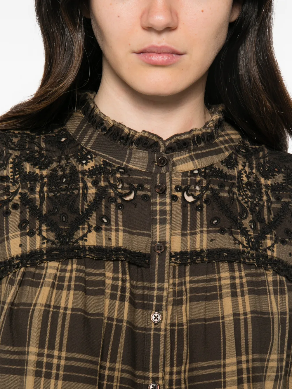 Ba&Sh Kaela geruite blouse met borduurwerk Groen