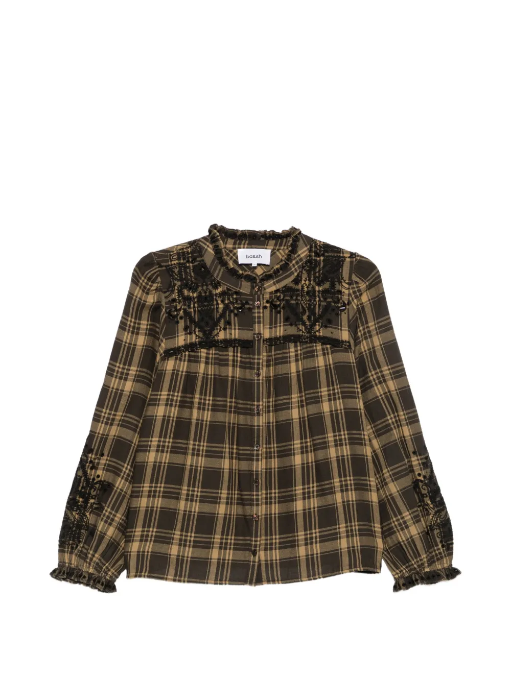 Ba&Sh Kaela embroidered checked blouse - Verde