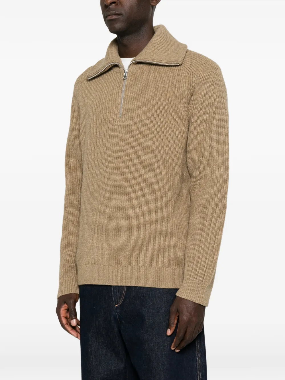 SAMSOE Sarick ribbed-knit quarter-zip sweater Grijs