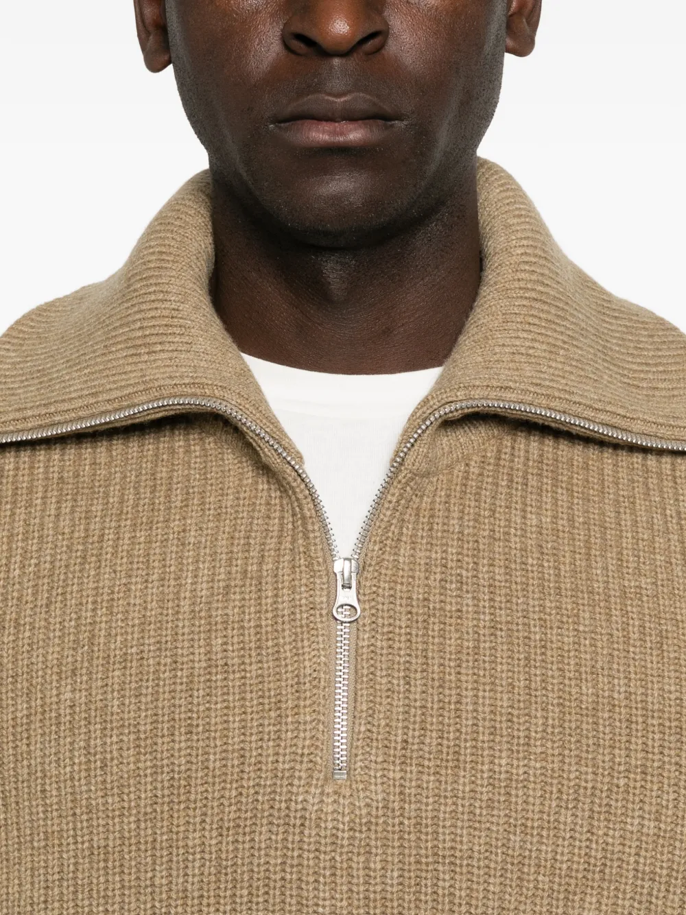 SAMSOE Sarick ribbed-knit quarter-zip sweater Grijs