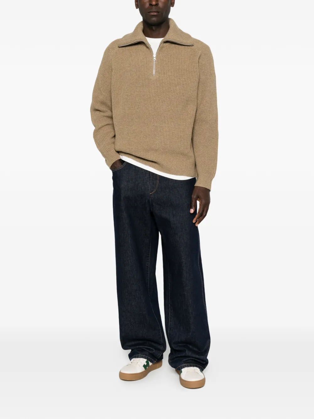 SAMSOE Sarick ribbed-knit quarter-zip sweater Grijs