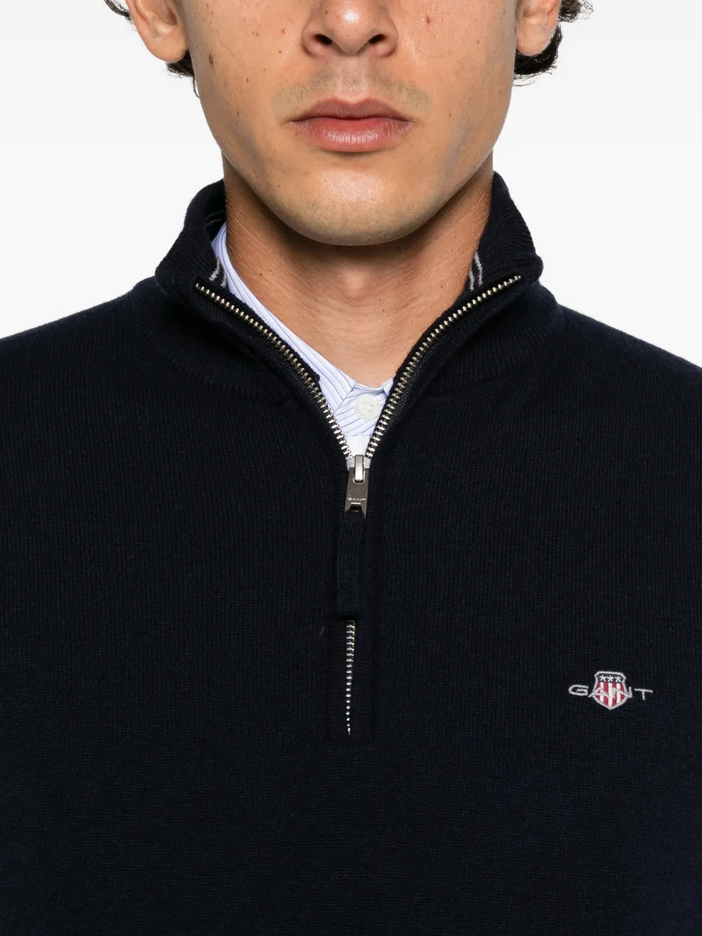 Gant quarter-zip wool sweater Blauw
