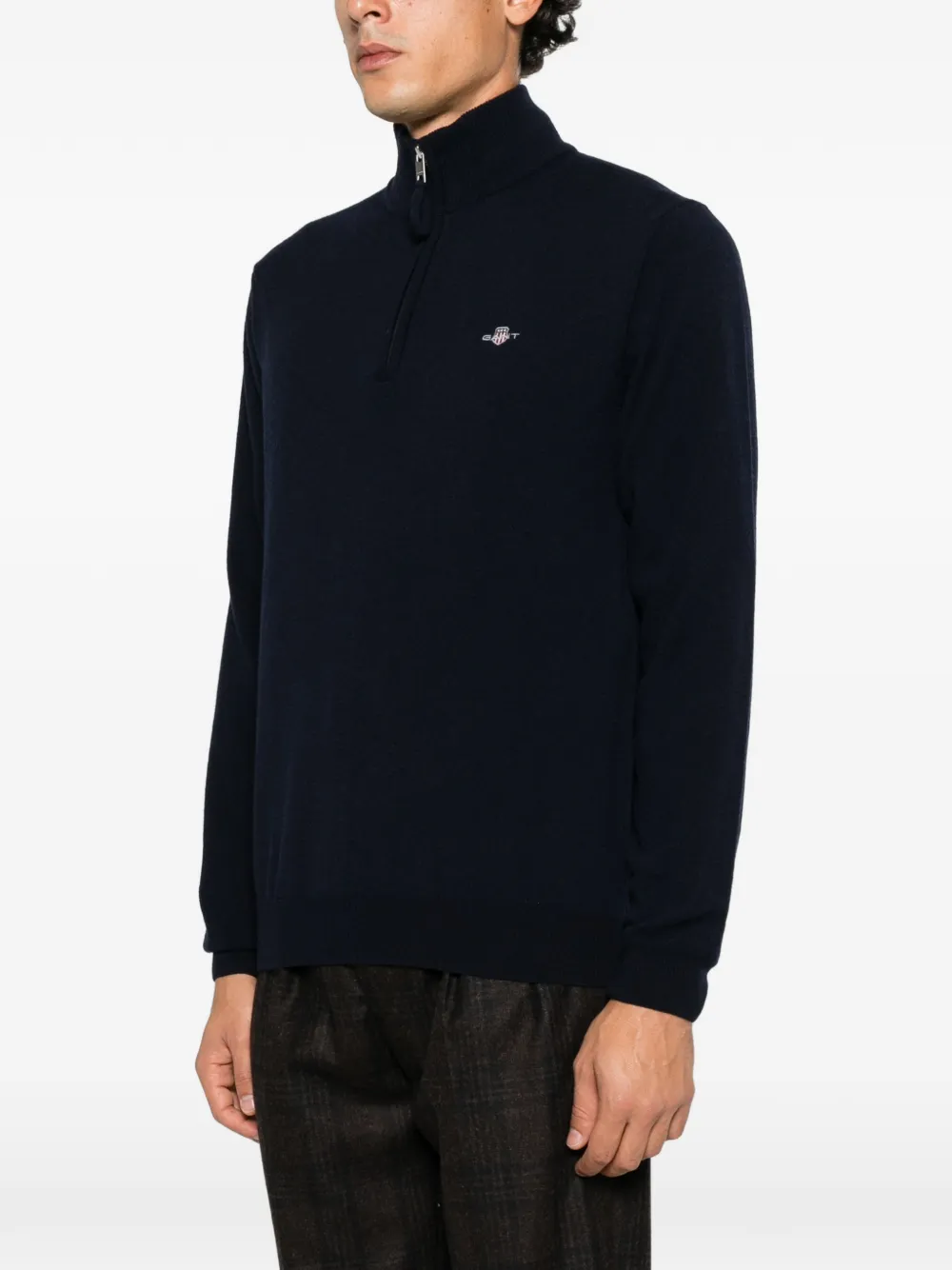 Gant quarter-zip wool sweater Blauw