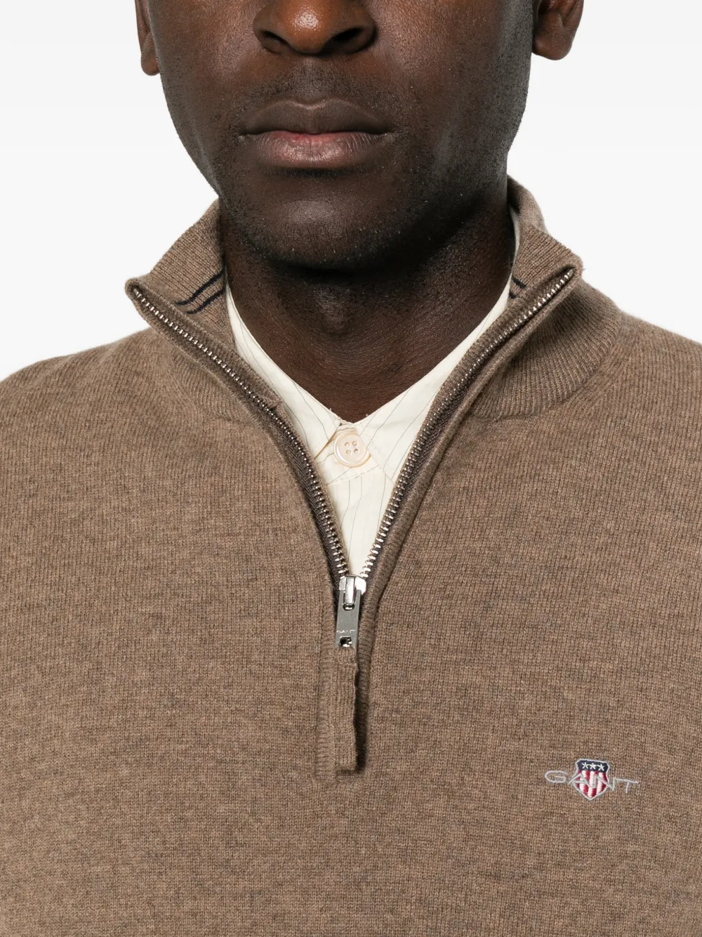 Gant Wollen trui met rits Beige