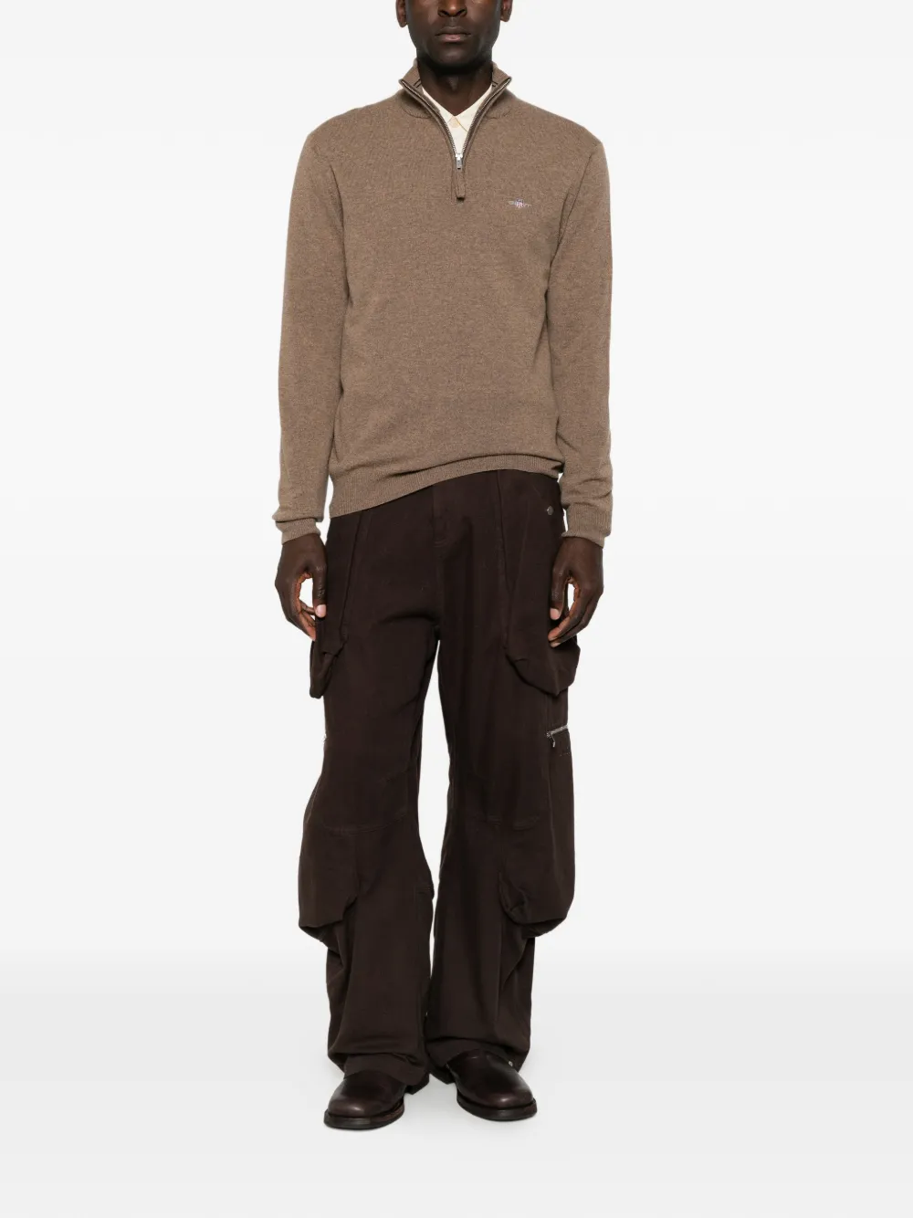 Gant Wollen trui met rits Beige