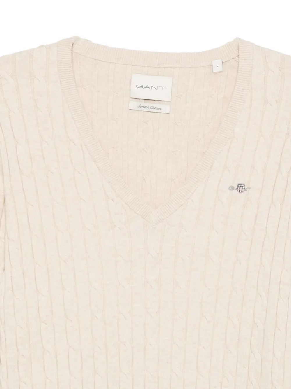 Gant Kabelgebreide trui met V-hals Beige