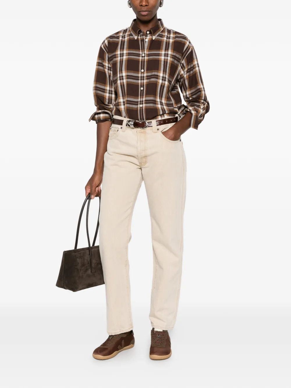 Gant Geruit flanellen shirt Bruin