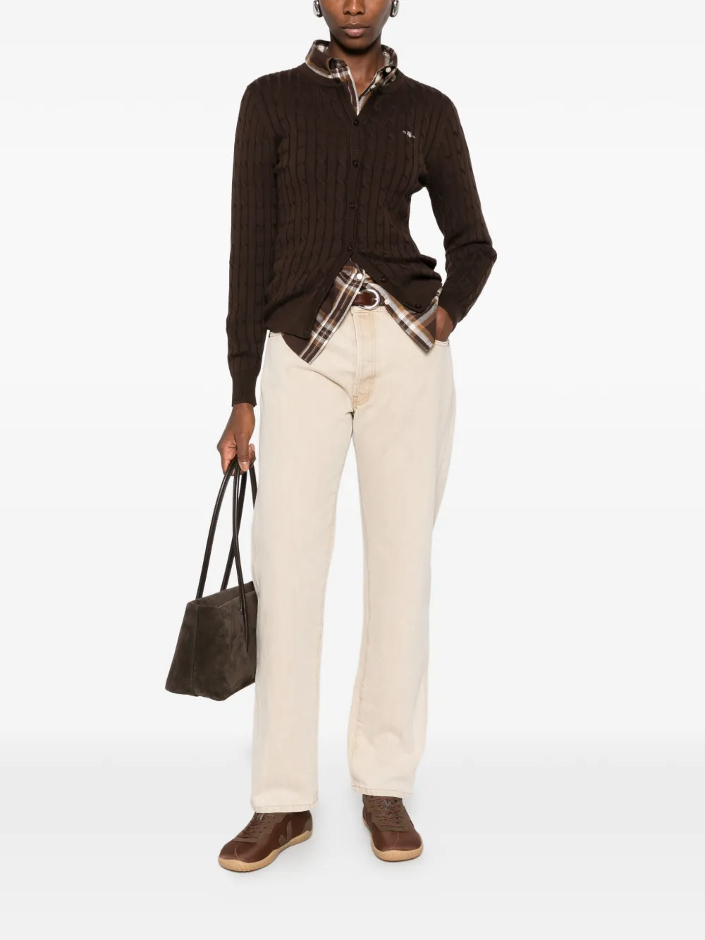 Gant Kabelgebreid vest Bruin