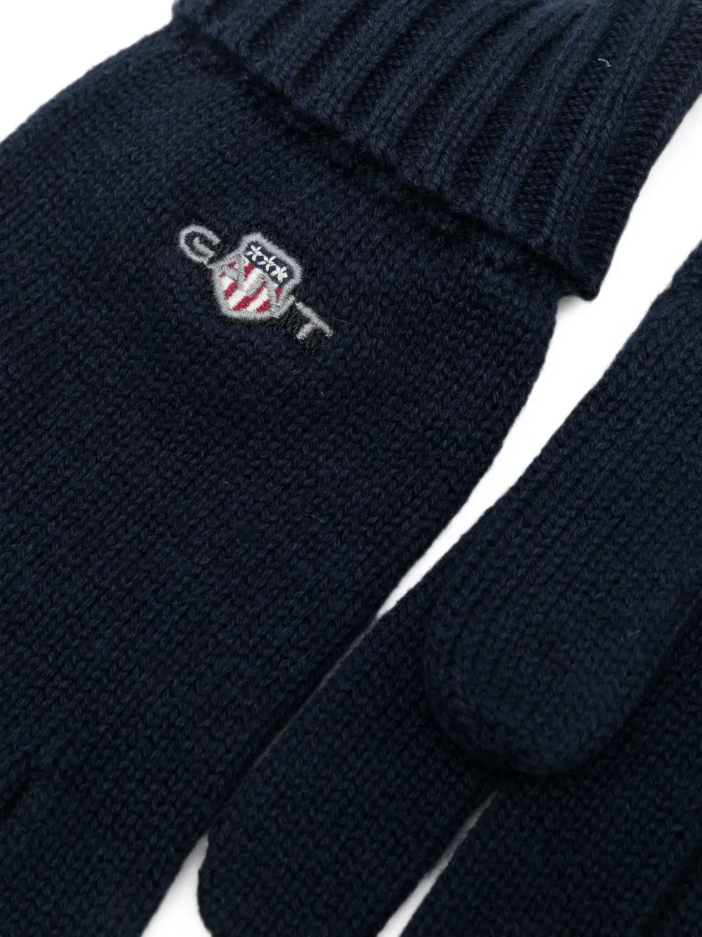 Gant logo-embroidered ribbed-cuff gloves Blauw