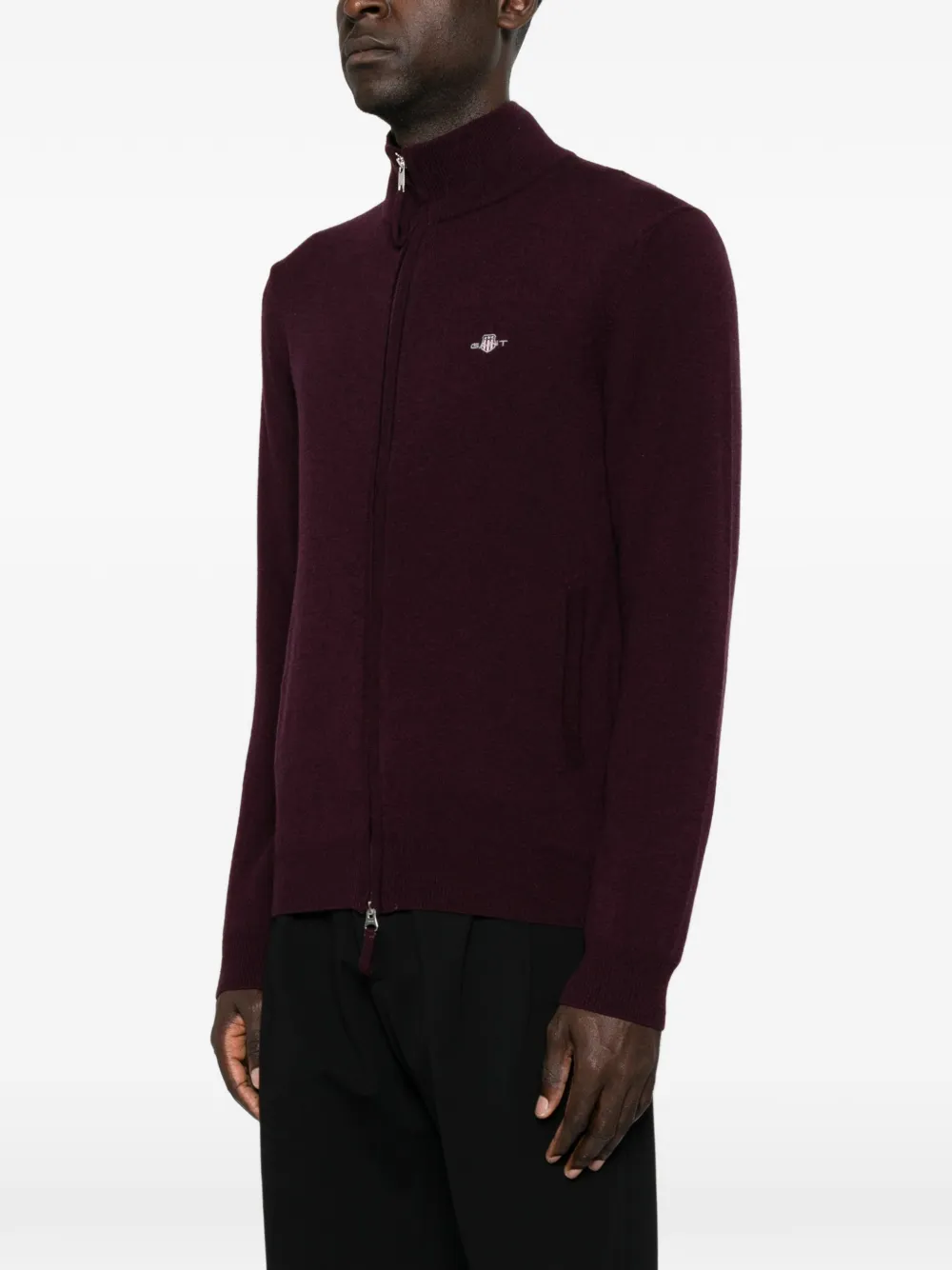 Gant zip-up wool cardigan Rood