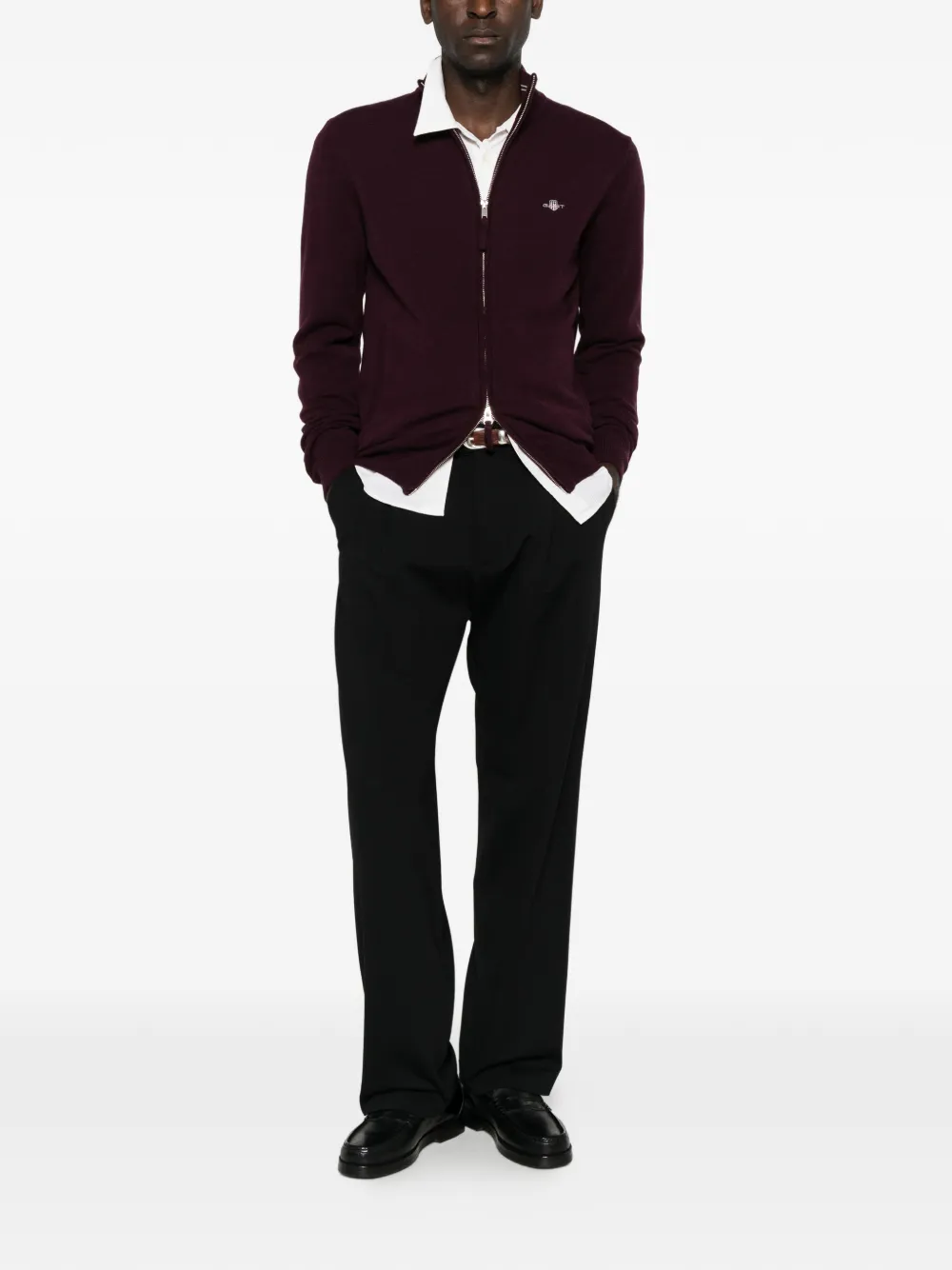 Gant zip-up wool cardigan Rood