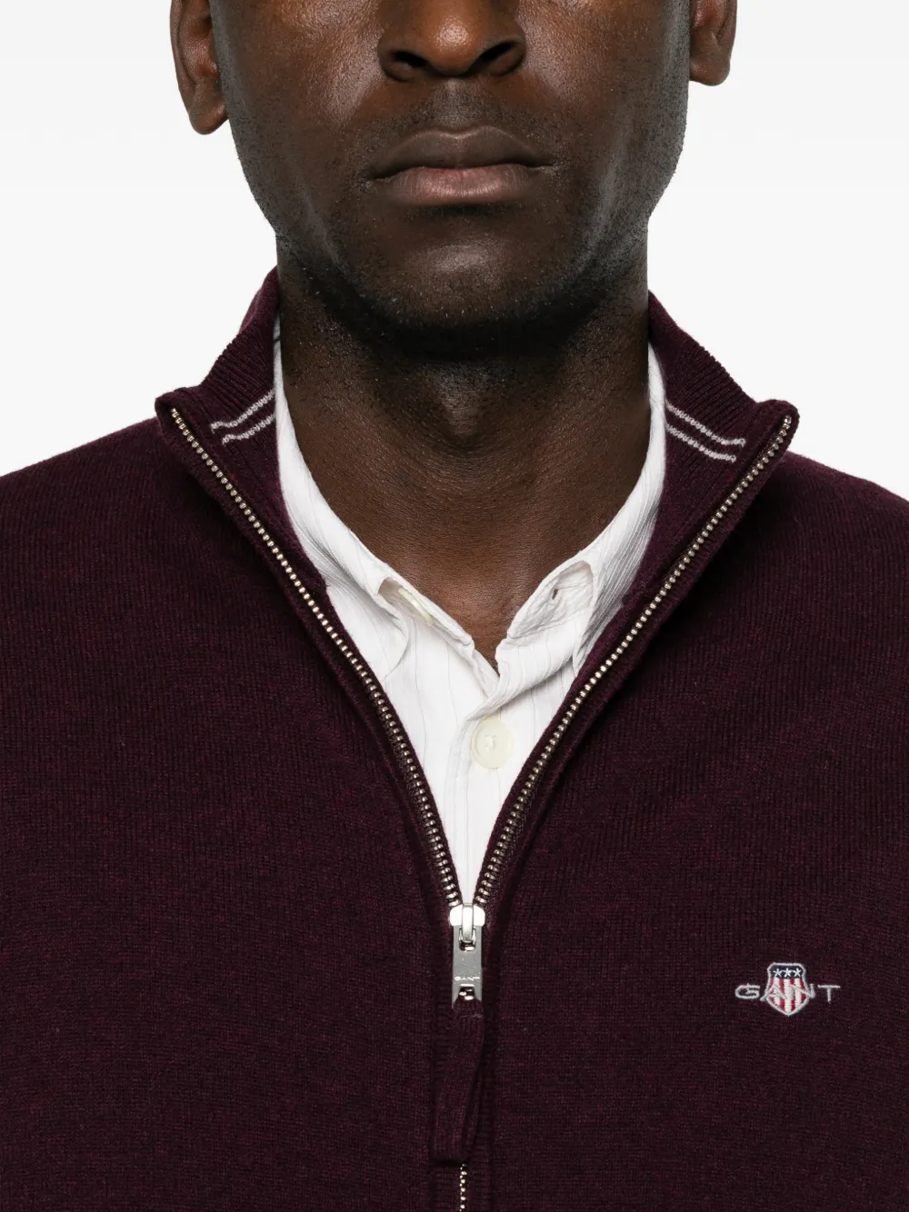 Gant zip-up wool cardigan Rood