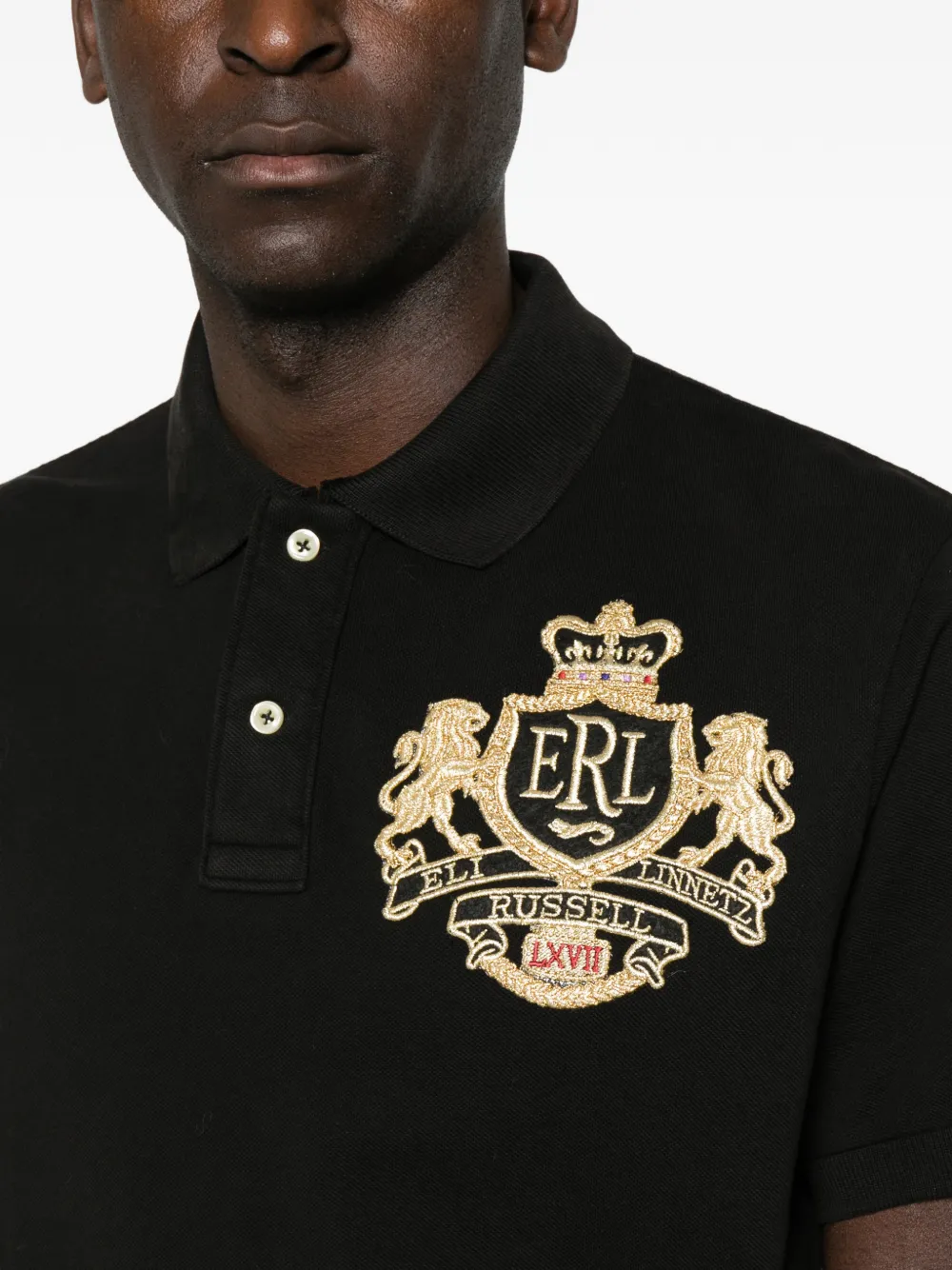 ERL Piqué poloshirt met geborduurd wapenschild Zwart
