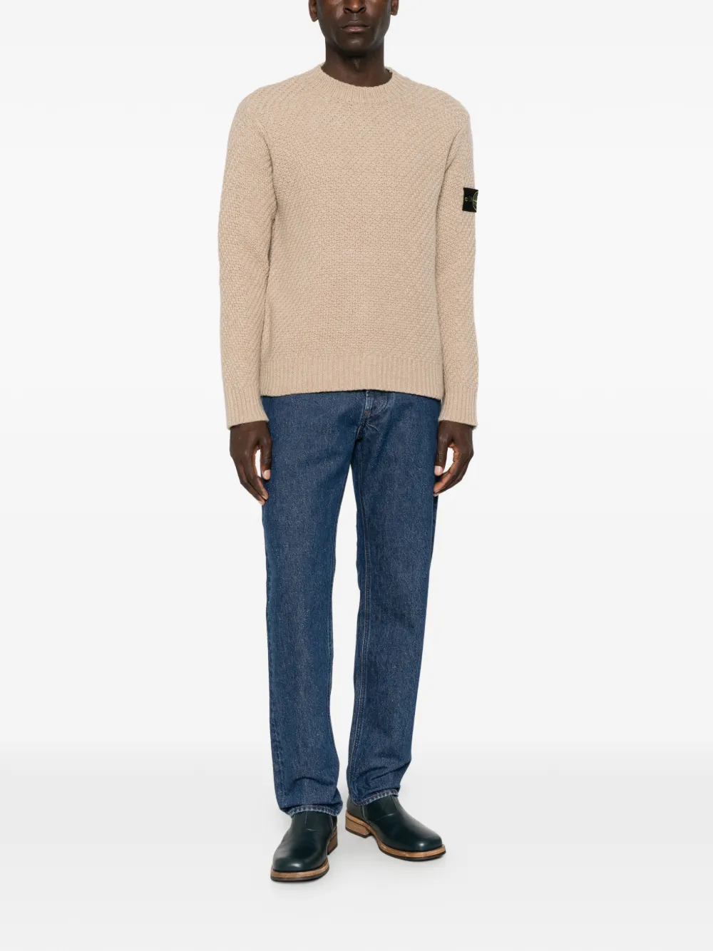 Stone Island Wafelgebreide trui met Compass-patch Beige