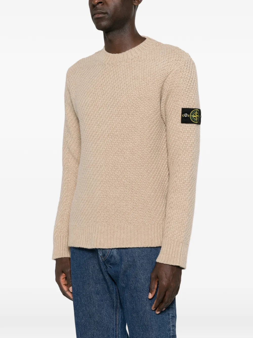 Stone Island Wafelgebreide trui met Compass-patch Beige