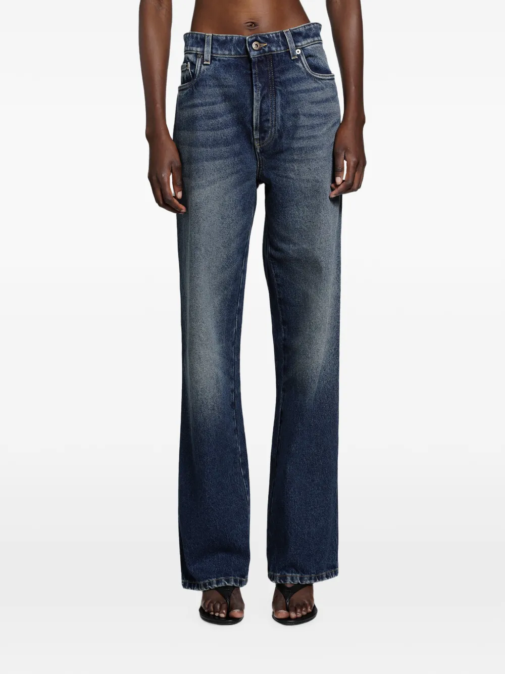 Miu Miu logo-embroidered straight-leg jeans - Blu