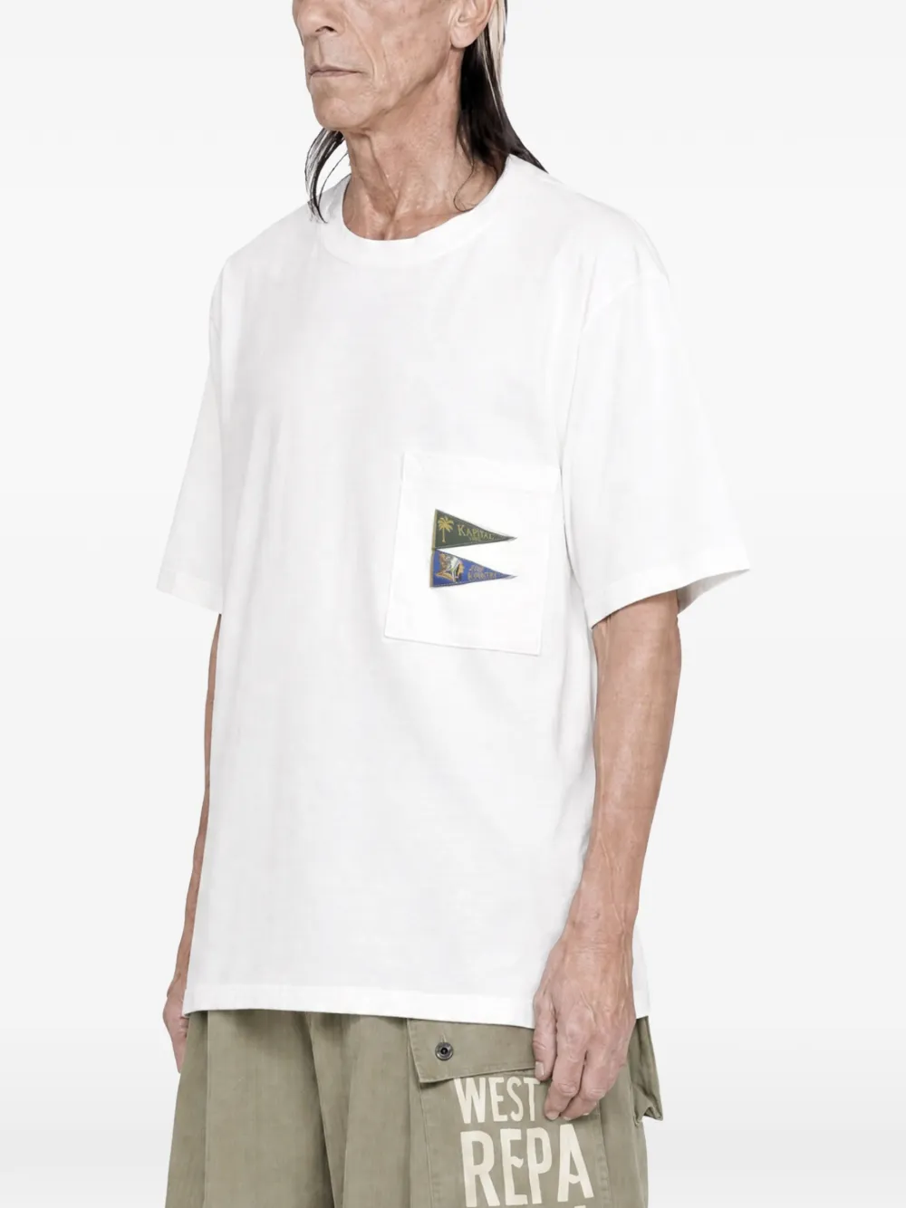 KAPITAL Katoenen T-shirt met vaantjes-patch Wit