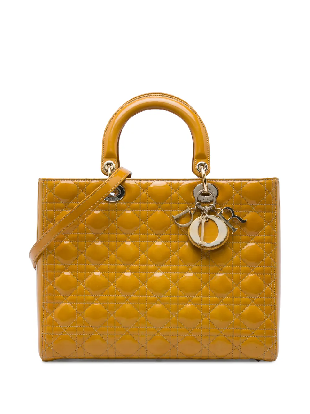 Pre-owned Dior 2012 Large Patent Cannage Lady  Satchel In Yellow