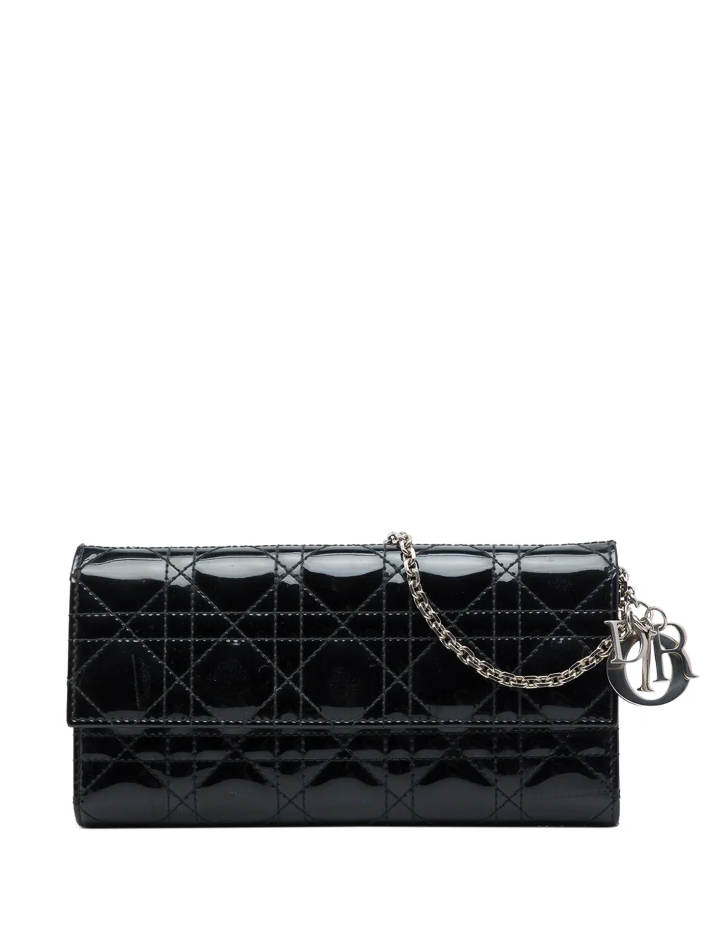 Christian Dior Pre-Owned portefeuille verni Cannage Lady Dior à bride en chaîne (2015) - Noir
