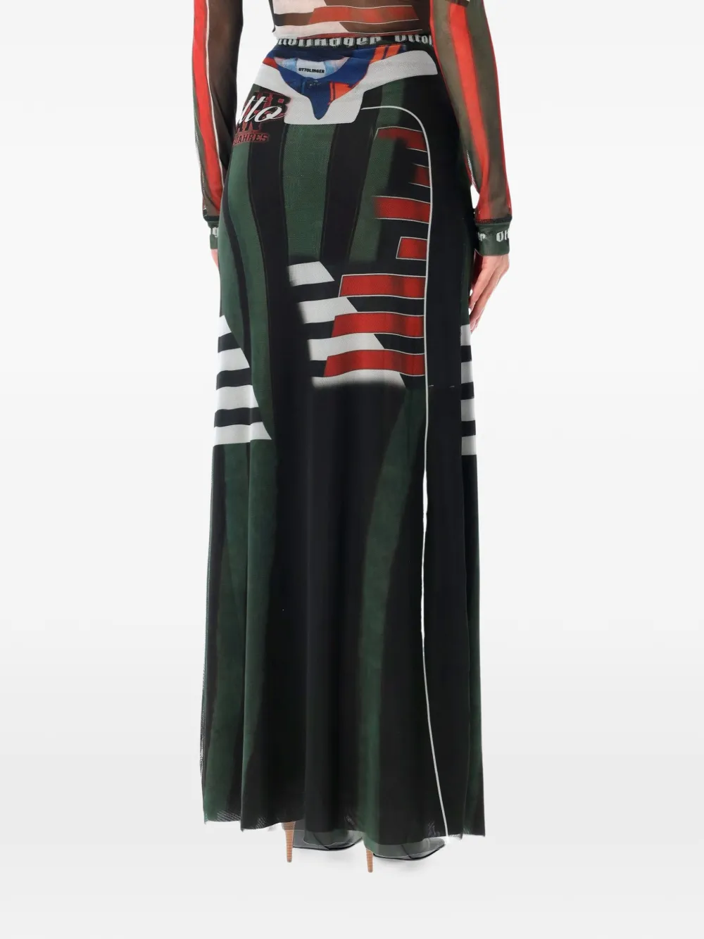 Ottolinger graphic-print mesh maxi skirt Zwart