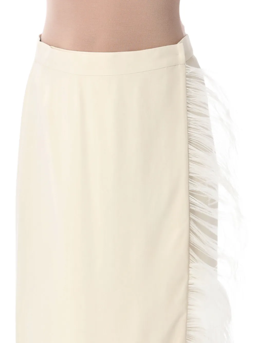 Alberta Ferretti feather-trim wrap midi skirt Beige