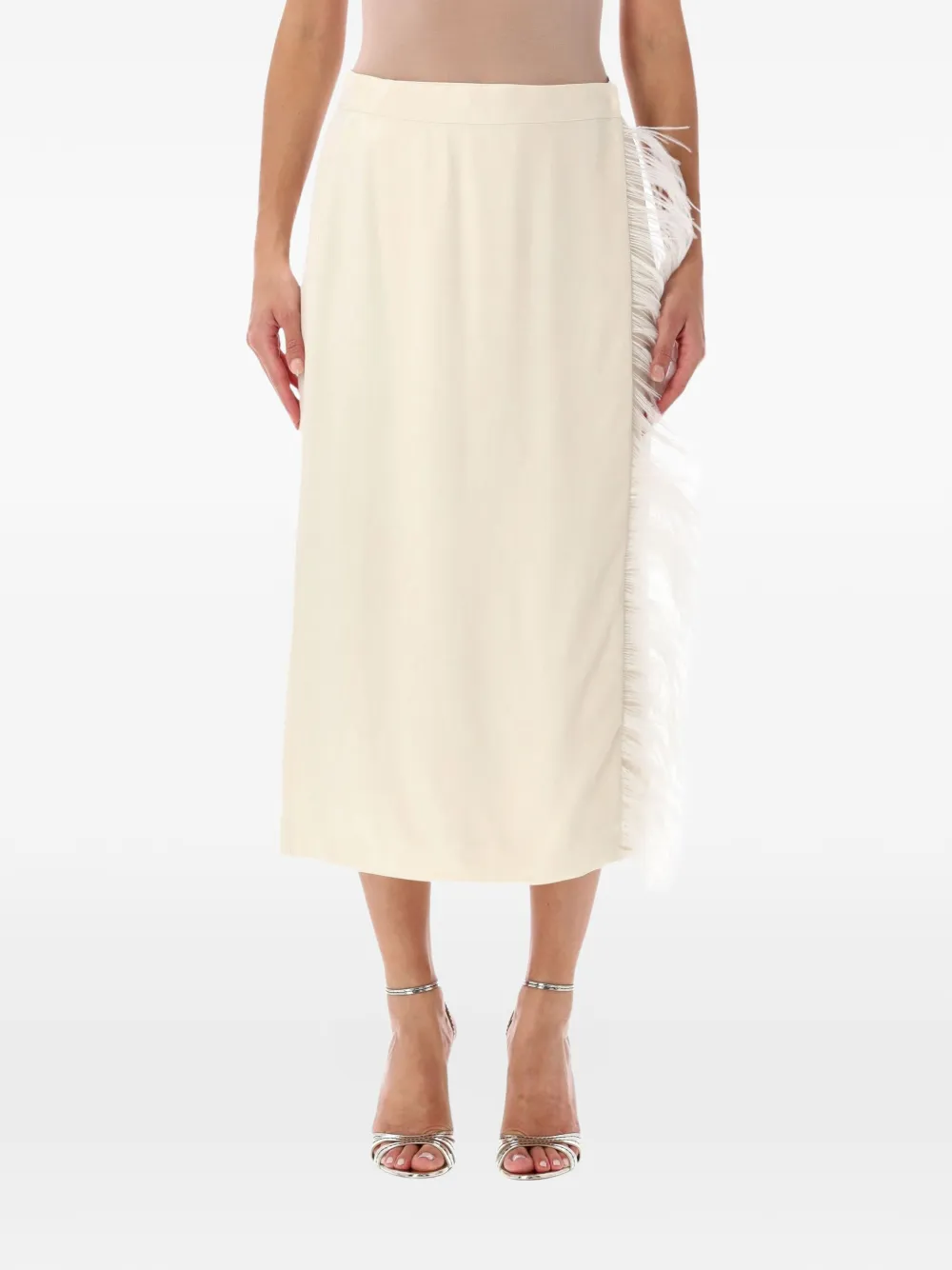 Alberta Ferretti feather-trim wrap midi skirt - Tons neutres Alberta Ferretti feather-trim wrap midi skirt - Tons neutres