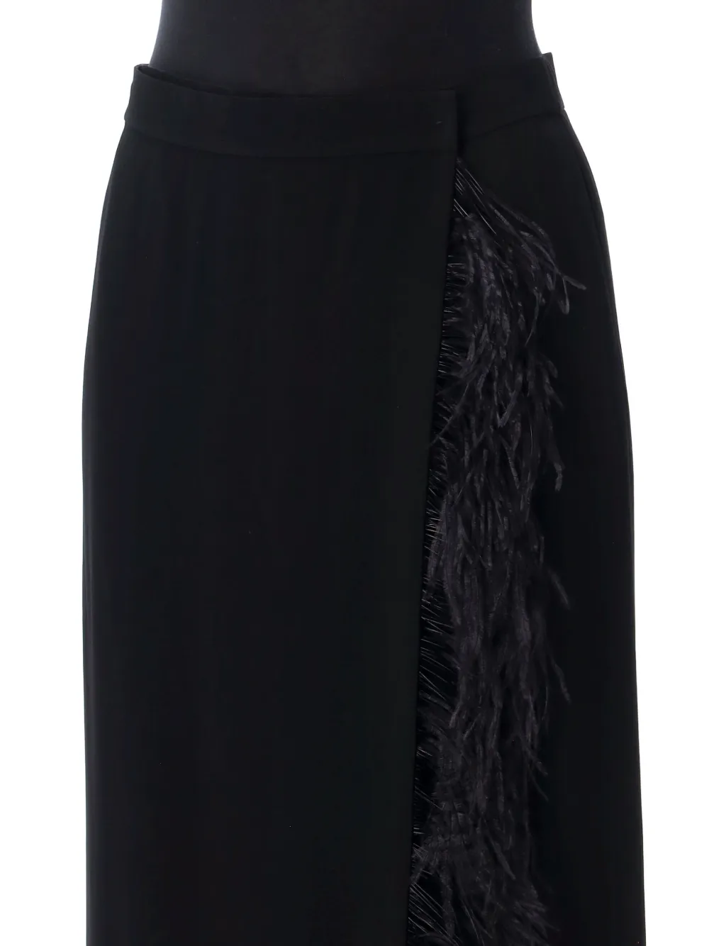 Alberta Ferretti feather-trim wrap midi skirt Zwart