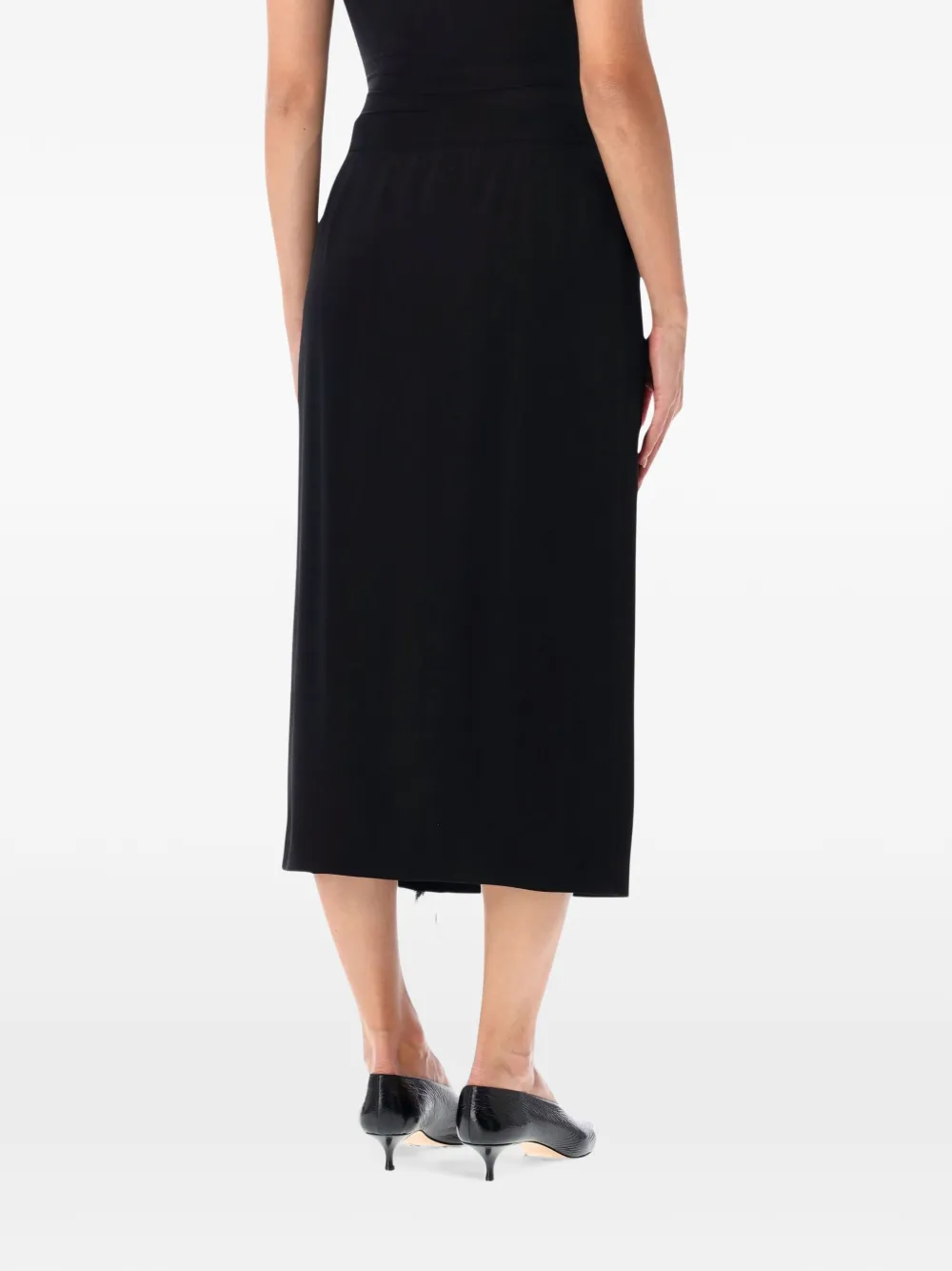 Alberta Ferretti feather-trim wrap midi skirt Zwart
