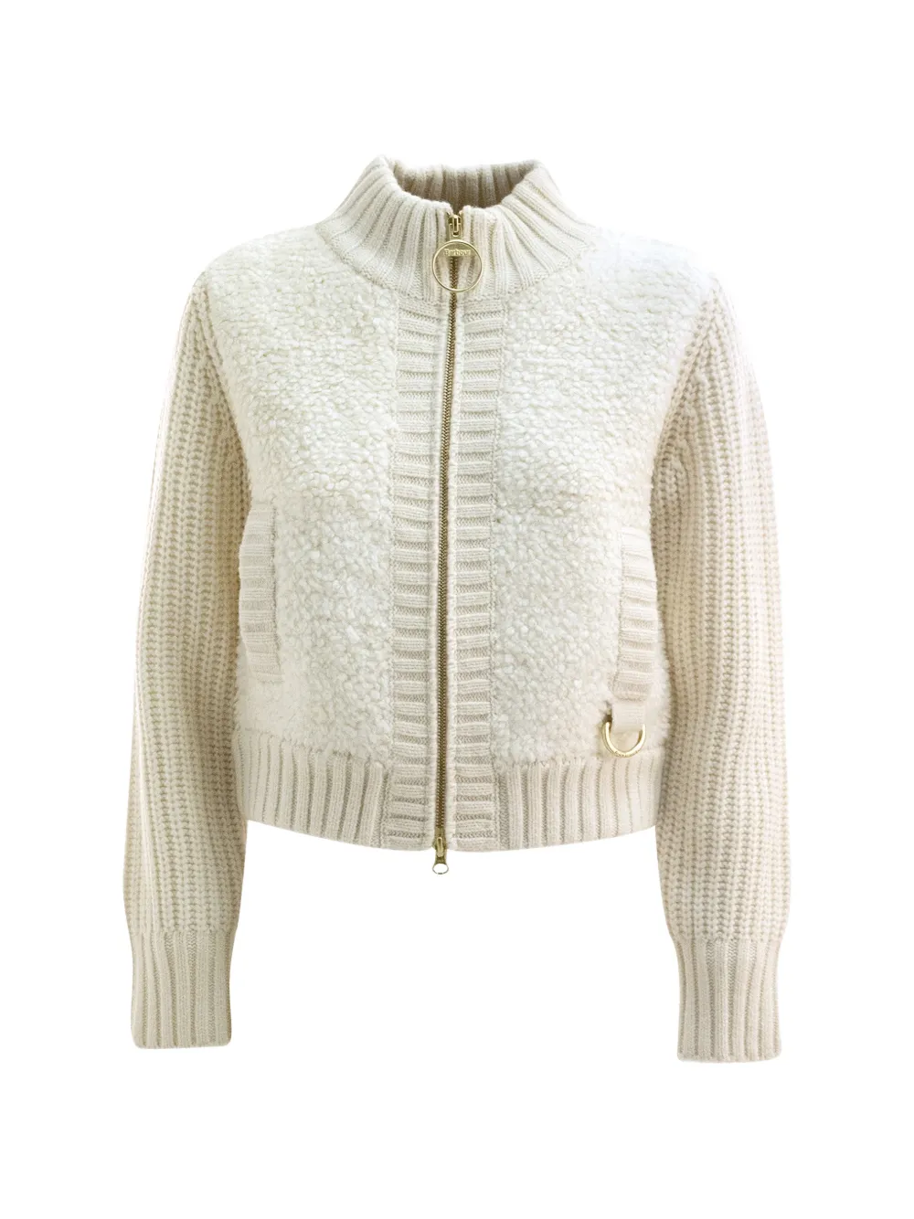 Barbour fleece-panelled ribbed-knit jacket