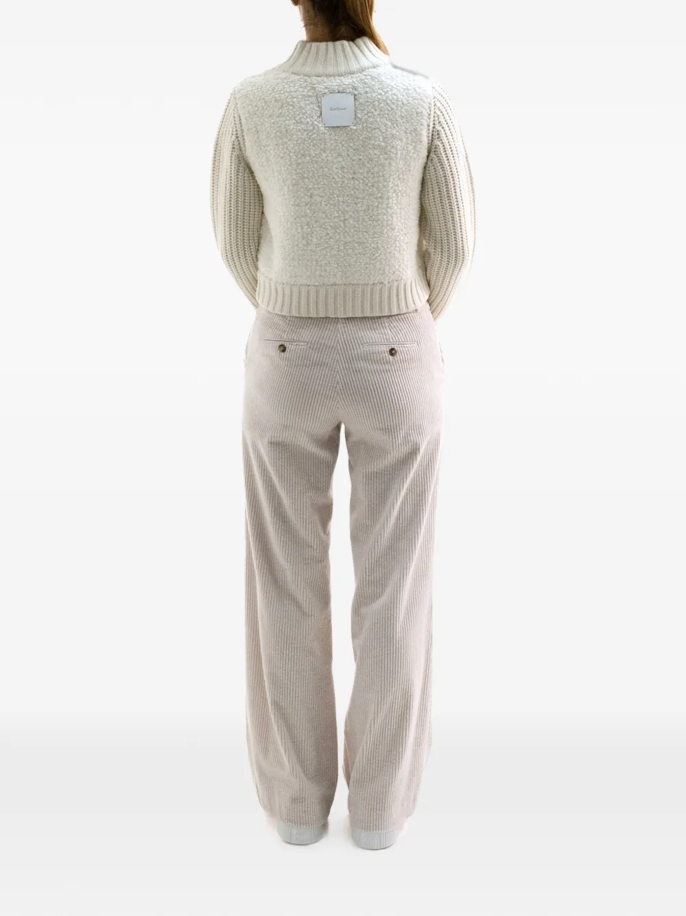 Barbour fleece-panelled ribbed-knit jacket Beige