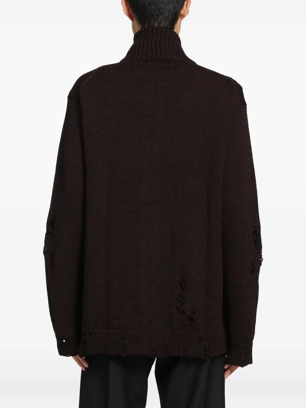 Yohji Yamamoto 5G 3PLY distressed high-neck cardigan Rood