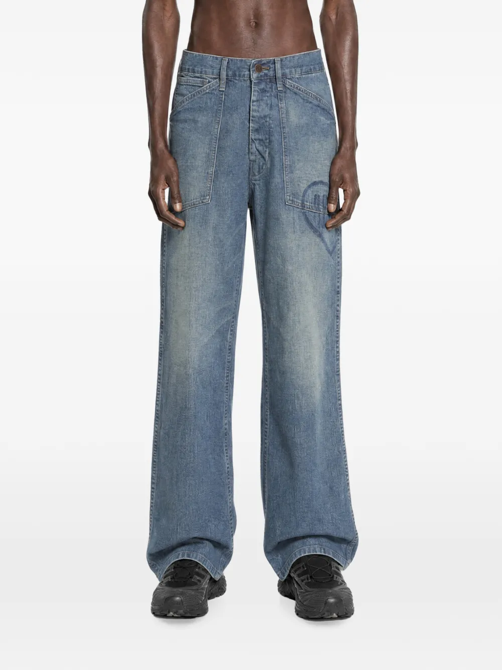 Human Made logo-print cotton baggy jeans