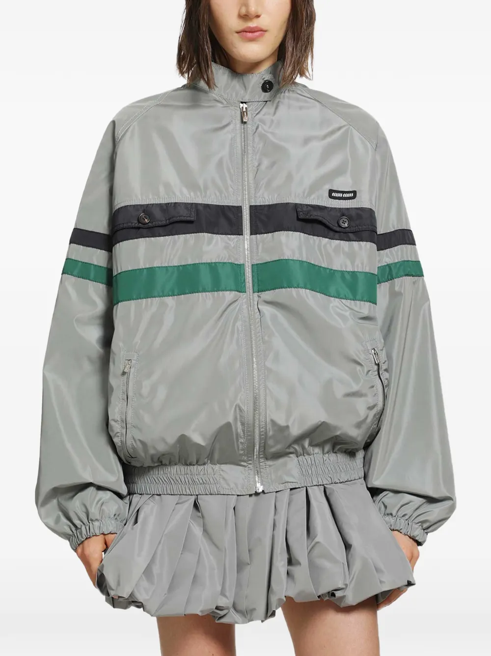 Miu Miu technical silk blouson jacket - Grigio