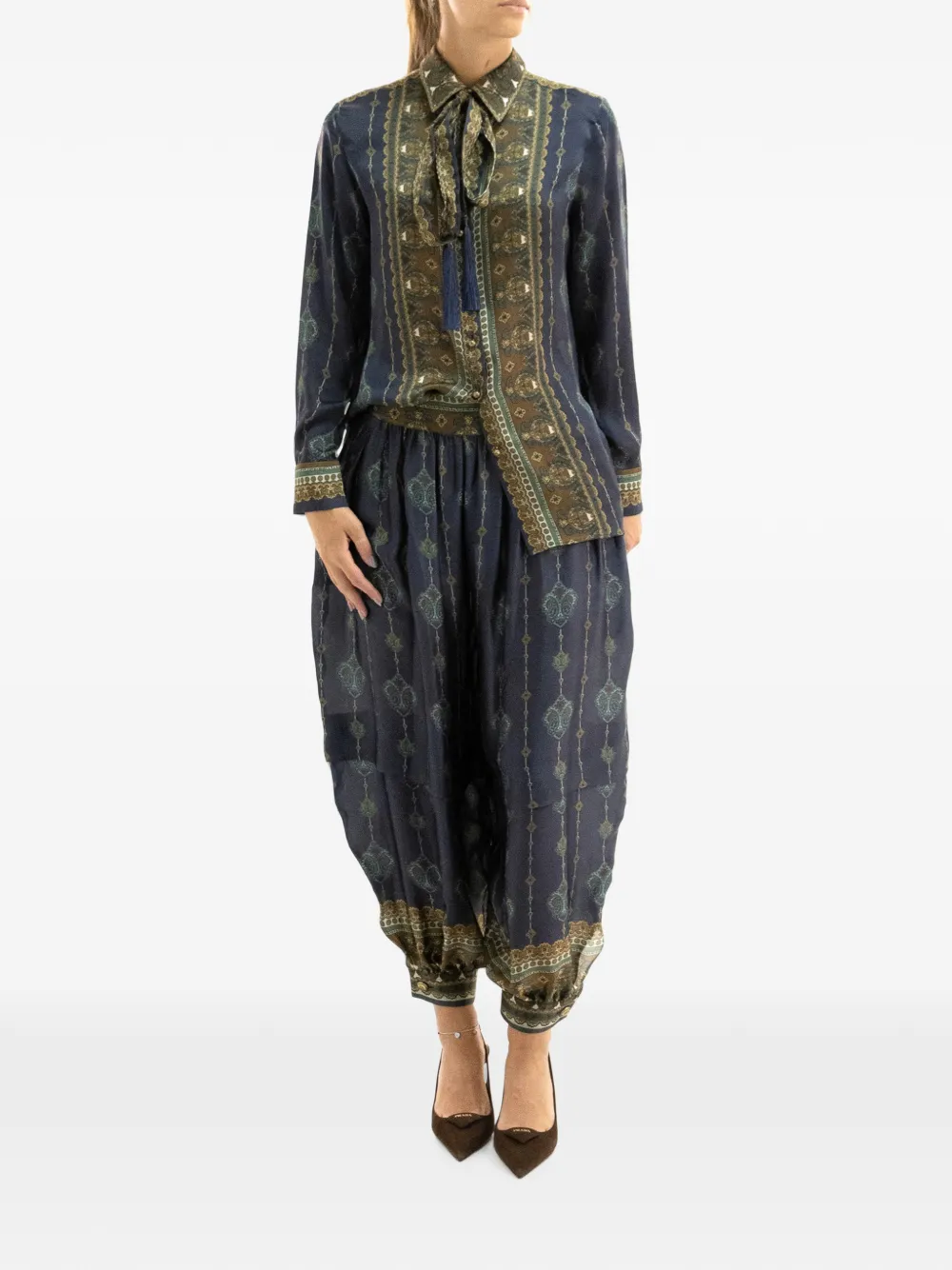 ZIMMERMANN Broek met paisley-print en manchetten met knopen Blauw