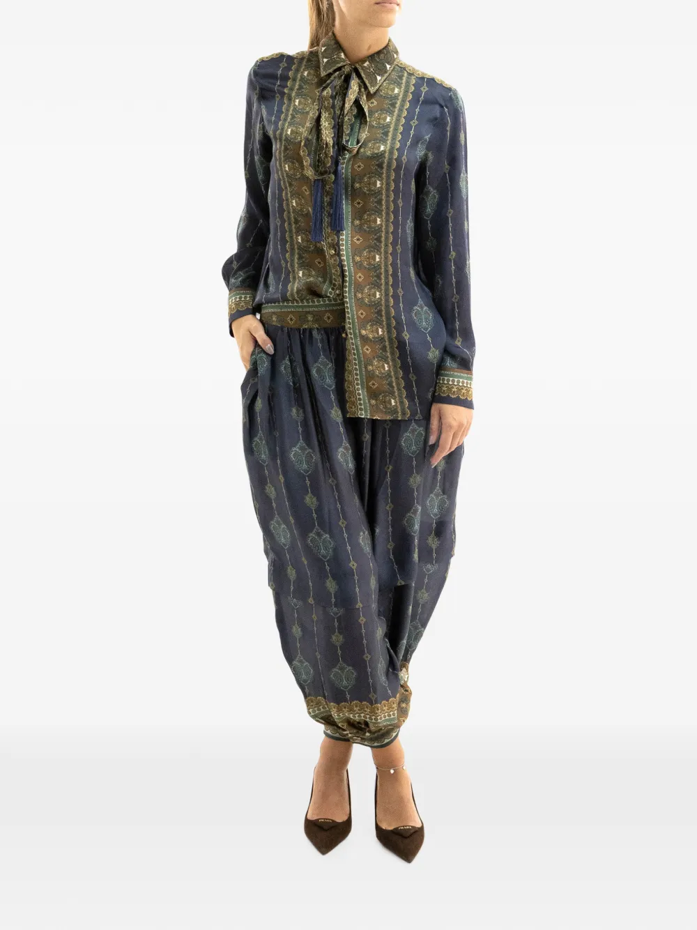 ZIMMERMANN Broek met paisley-print en manchetten met knopen Blauw