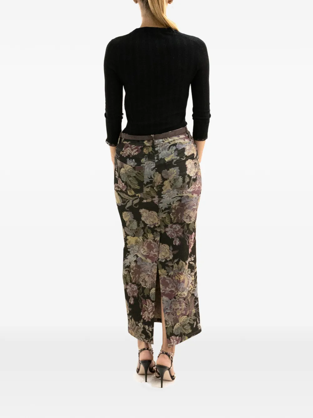 Ralph Lauren Collection floral-print tapestry maxi skirt Zwart