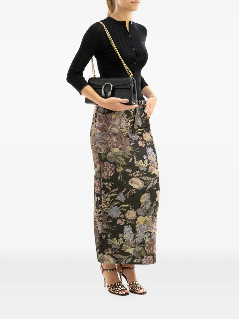 Ralph Lauren Collection floral-print tapestry maxi skirt Zwart